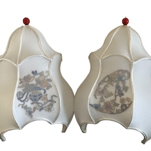 Rare Pair of Collectible Victorian Fabric Lamp Shades with Cinnabar Finials