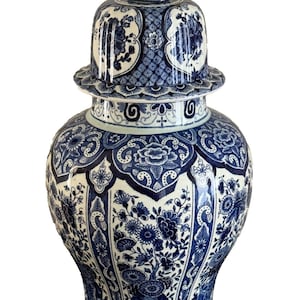 Dutch Delfts Petrus Regout 15 1/2" Tall Decorative Glazed Covered Ginger Jar
