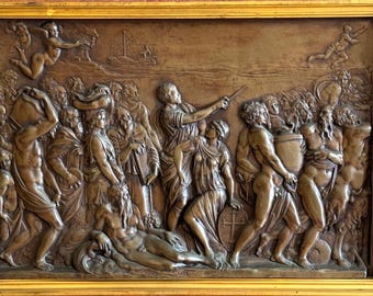 Outstanding Antique French Ferdinand Barbedienne Signed Relief Bronze Plaque
