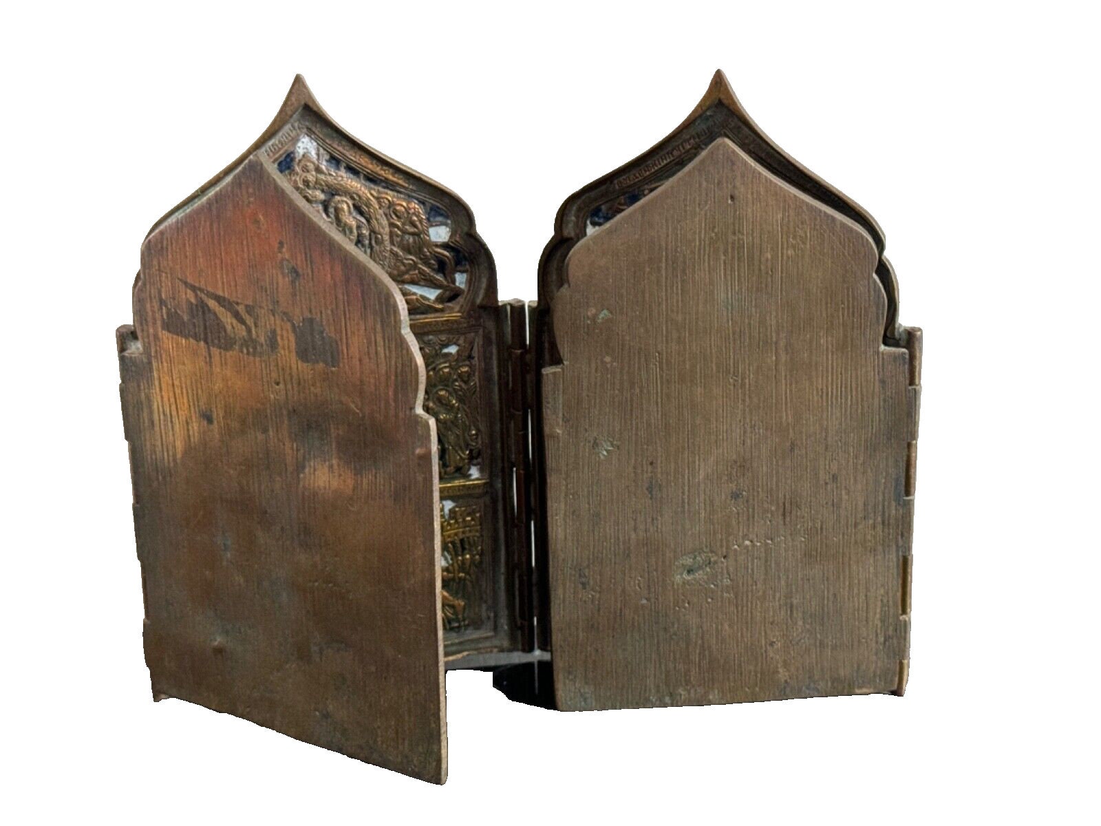 Antique 19th Century Russian Orthodox 4-panel Brass Folding