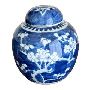 Chinese KANGXI Blue and White Pottery Prunus Lidded Jar