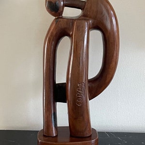Original Rogelio Rodríguez Cobas 14.5" Tall Carved Wood Art Sculpture