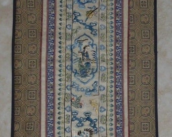 Antique Chinese Embroidered Silk Panel 26" by 8 1/4"