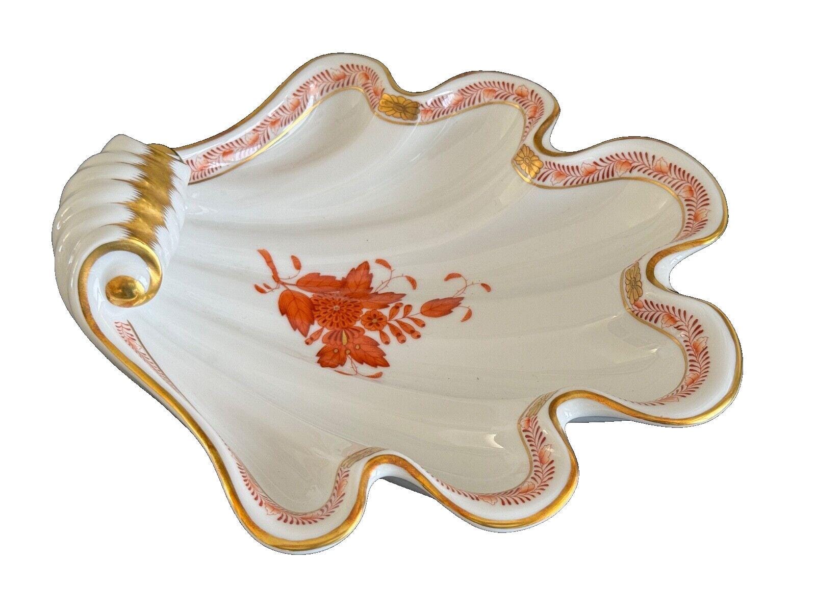 Herend Large Hand Painted Porcelain Chine Bouquet Shell Dish 7444