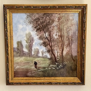 Vintage Framed Hand Painted Landscape Ceramic Title