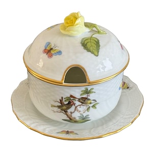 Herend Hand Painted Rothschild Bird Porcelain Jam Jelly Bowl 1377/RO