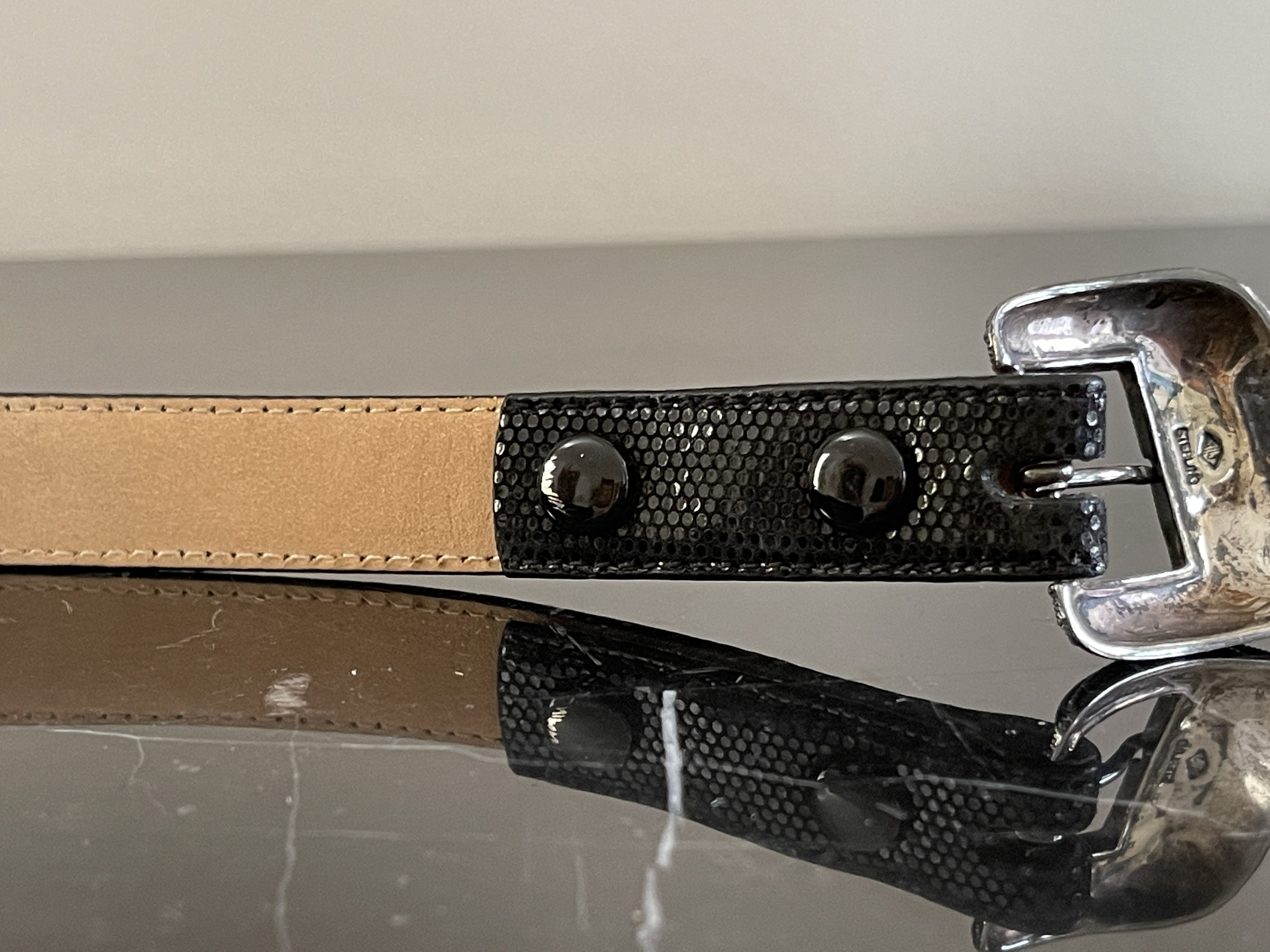 Size 30 Black Leather Belt With Judith Jack Sterling Silver 