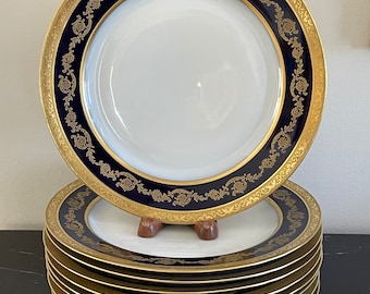 Haviland Limoges Cobalt Blue & Gold Rim Soup Bowls Set of 5 