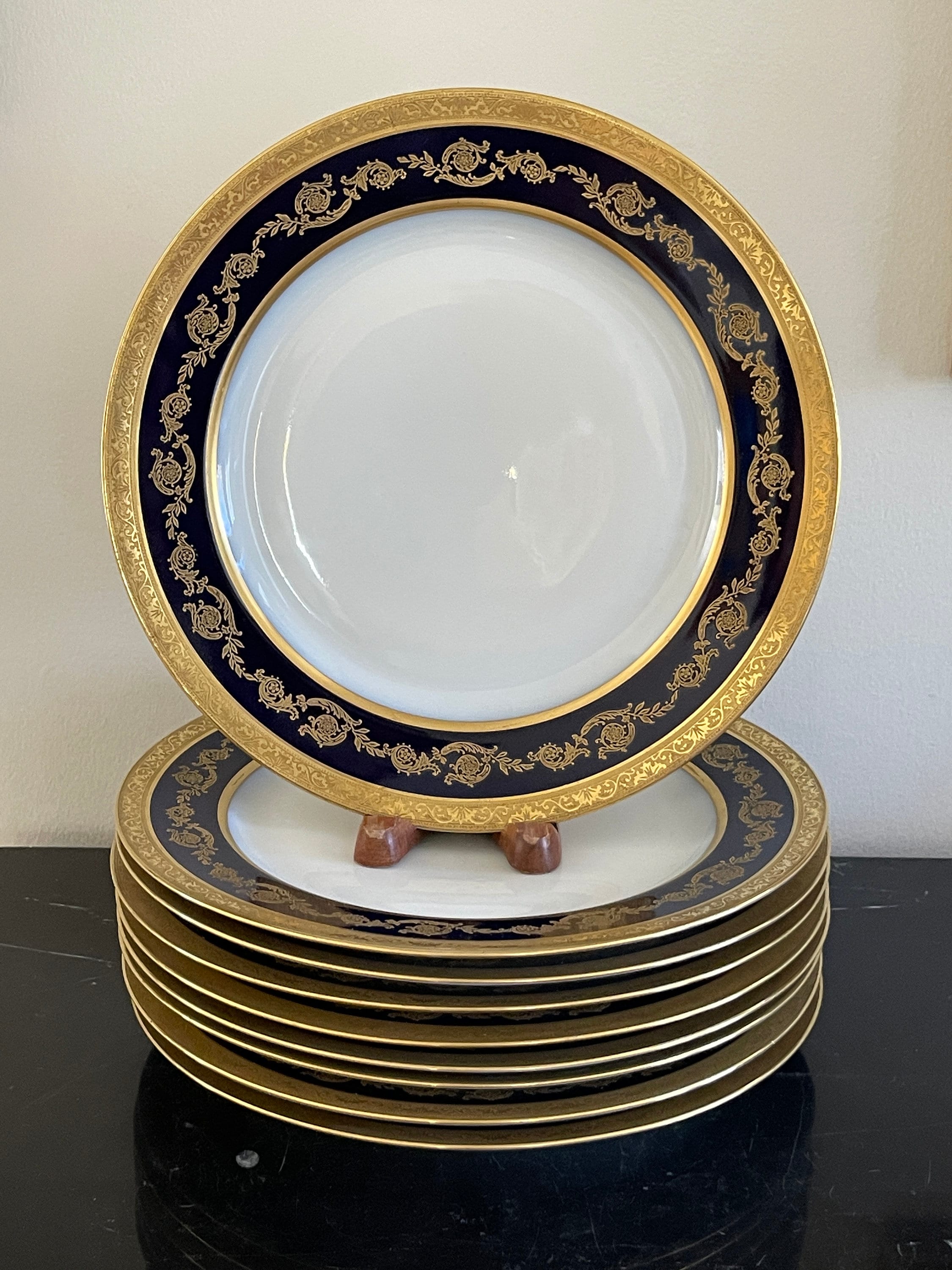 Antique T&V Limoges France Cobalt Blue and Gold Embossed Dinner