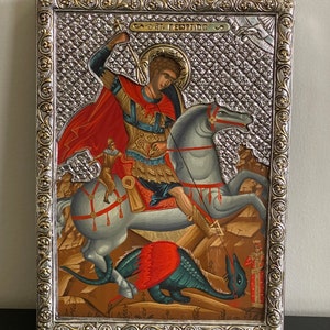 Byzantine Religious Icon Made of Silver 950 and 24 K Gold Plated with COA