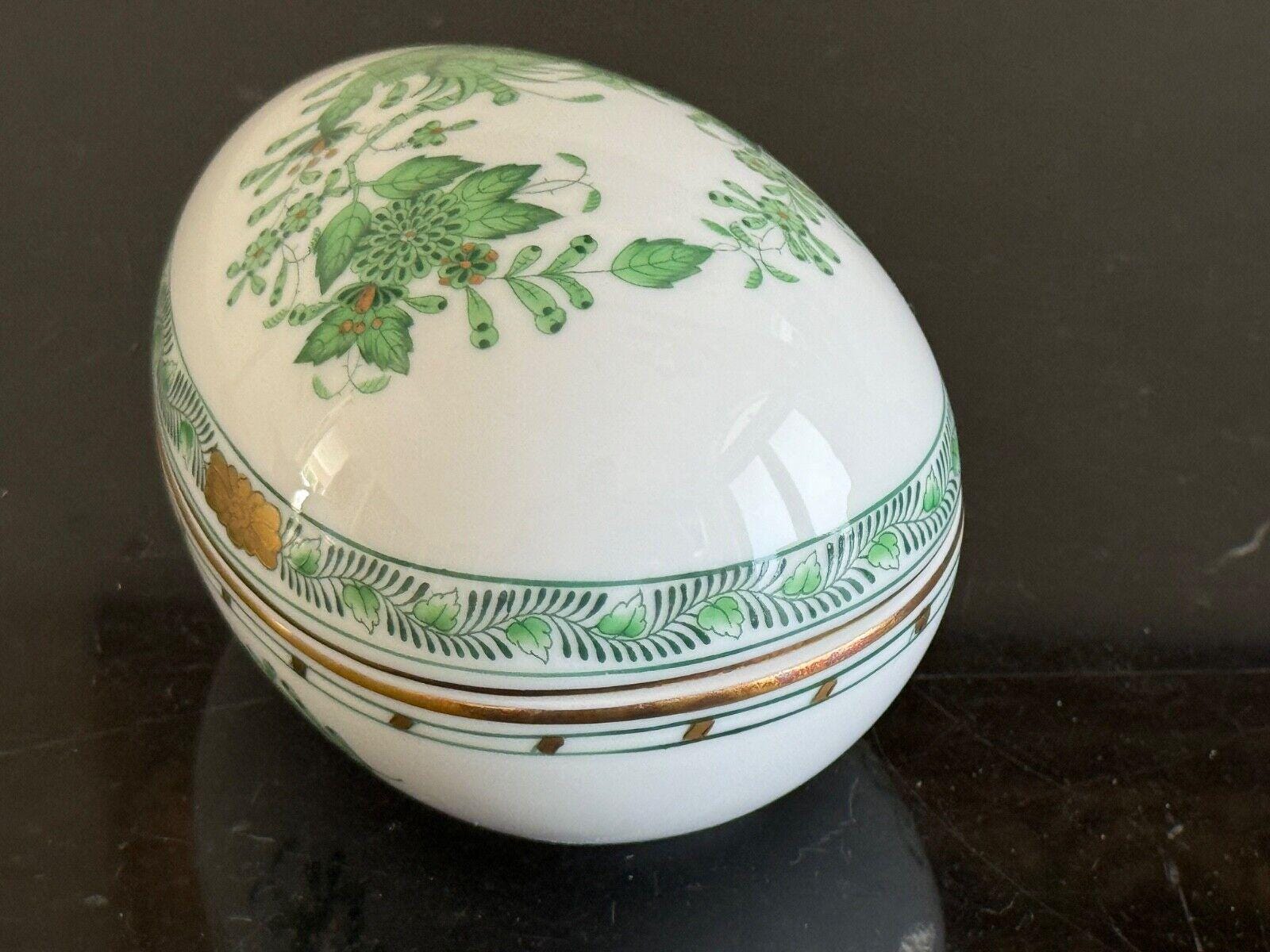 Herend Porcelain Green Chinese Bouquet Egg Shape Trinket Box 6052
