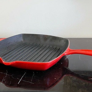 Vintage Le Creuset #26 Cast Iron Blue Enamel Round Grill Skillet Griddle Pan