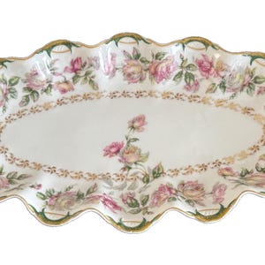Haviland Limoges Pink Roses Swags Scalloped Tray for Bailey Banks & Biddle Co