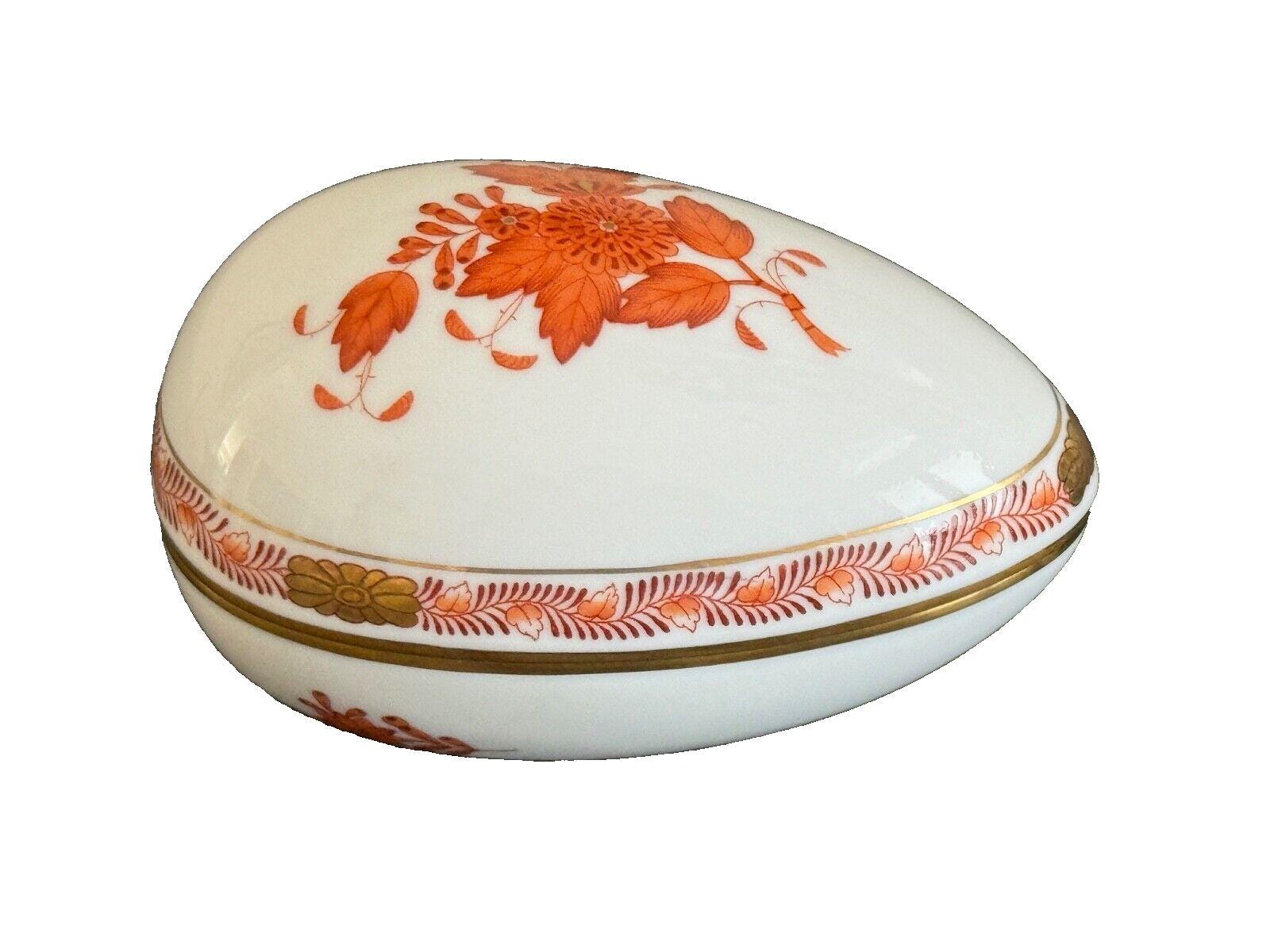 HEREND チューリン Herend Porcelain Rust Chinese Bouquet Egg Shape Trinket Box