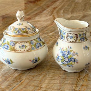 Vintage Schumann Bavaria Germany Forget Me Not Lidded Sugar Bowl and Creamer