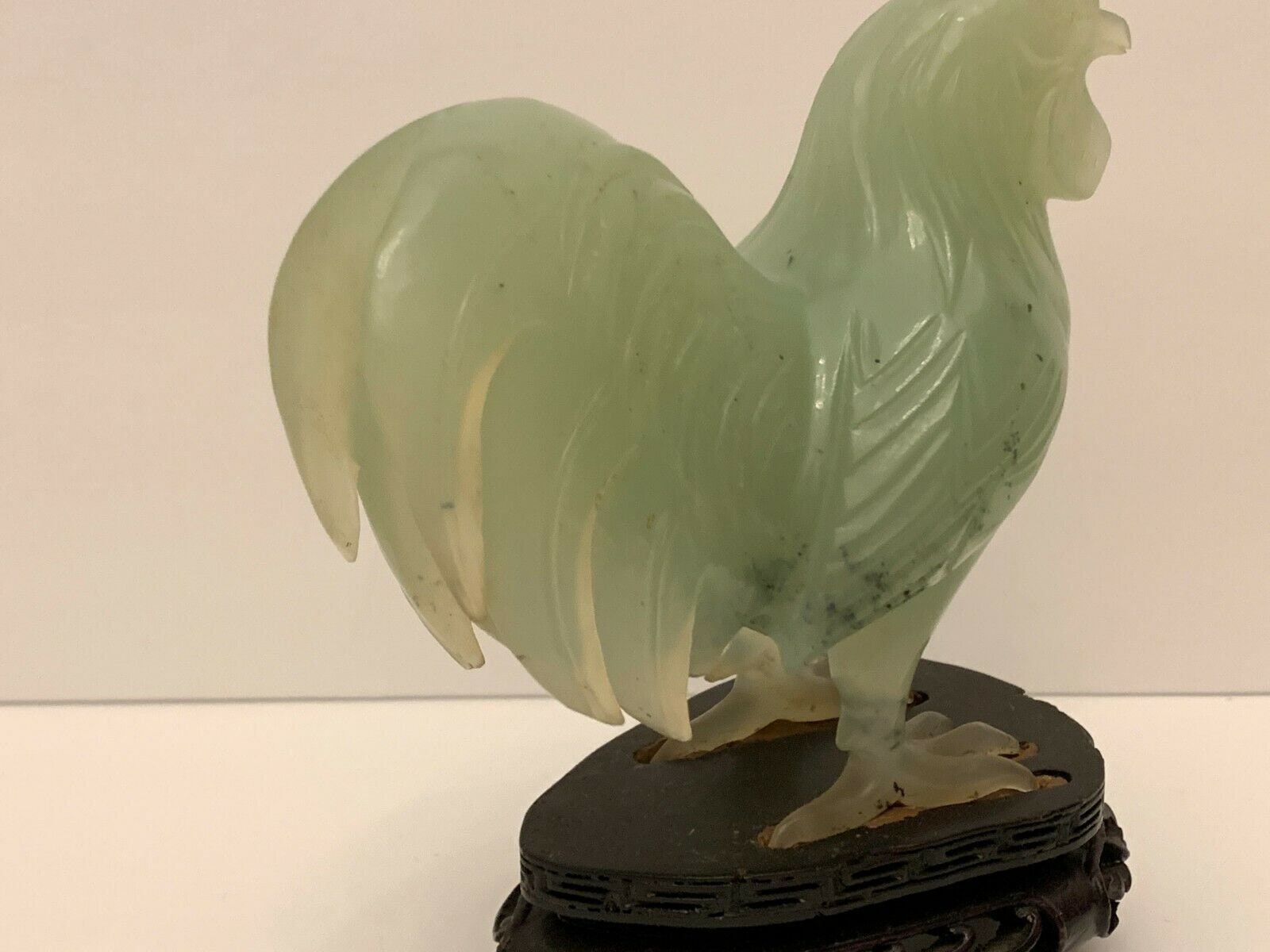 Antique Chinese Carved Green Jade Rooster Statue Sculpture Etsy