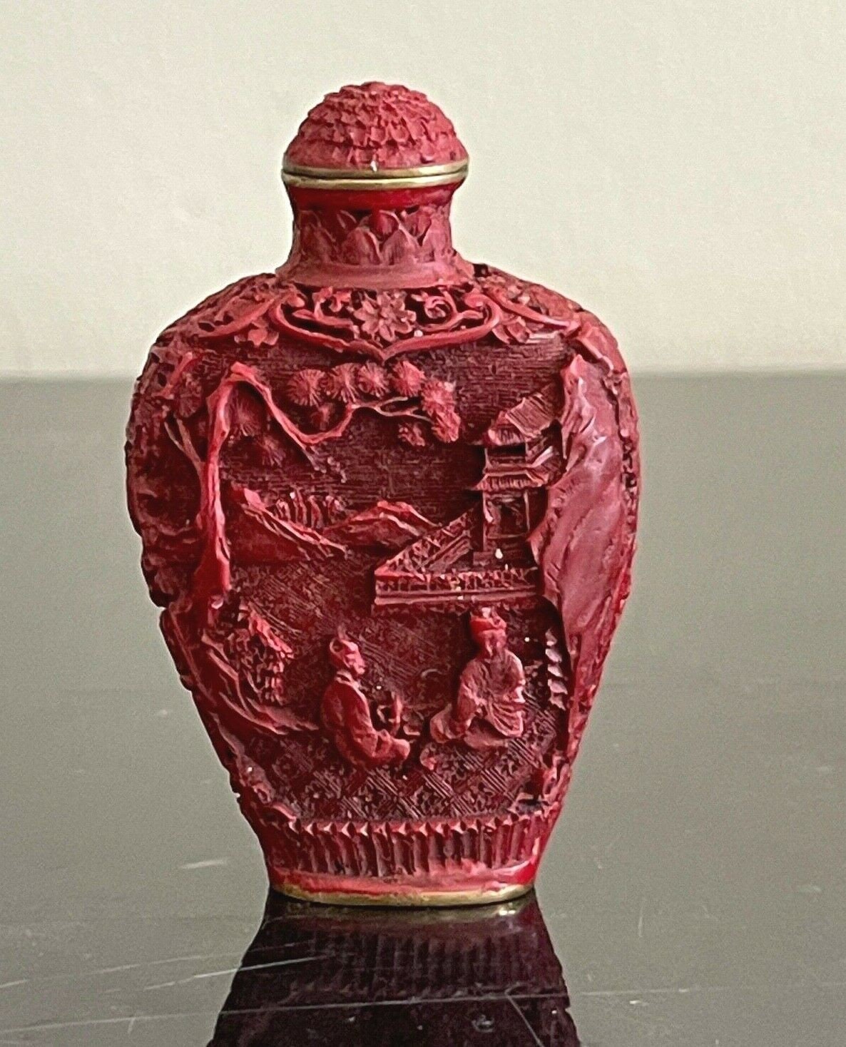 アンティーク中国彫刻庭園風景辰砂嗅ぎタバコ瓶 - Etsy 日本