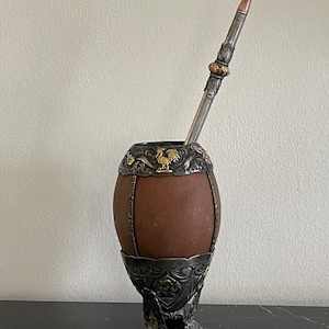 Vintage Silver 800 Footed Yerba Mate Gourd Bombilla Cup *
