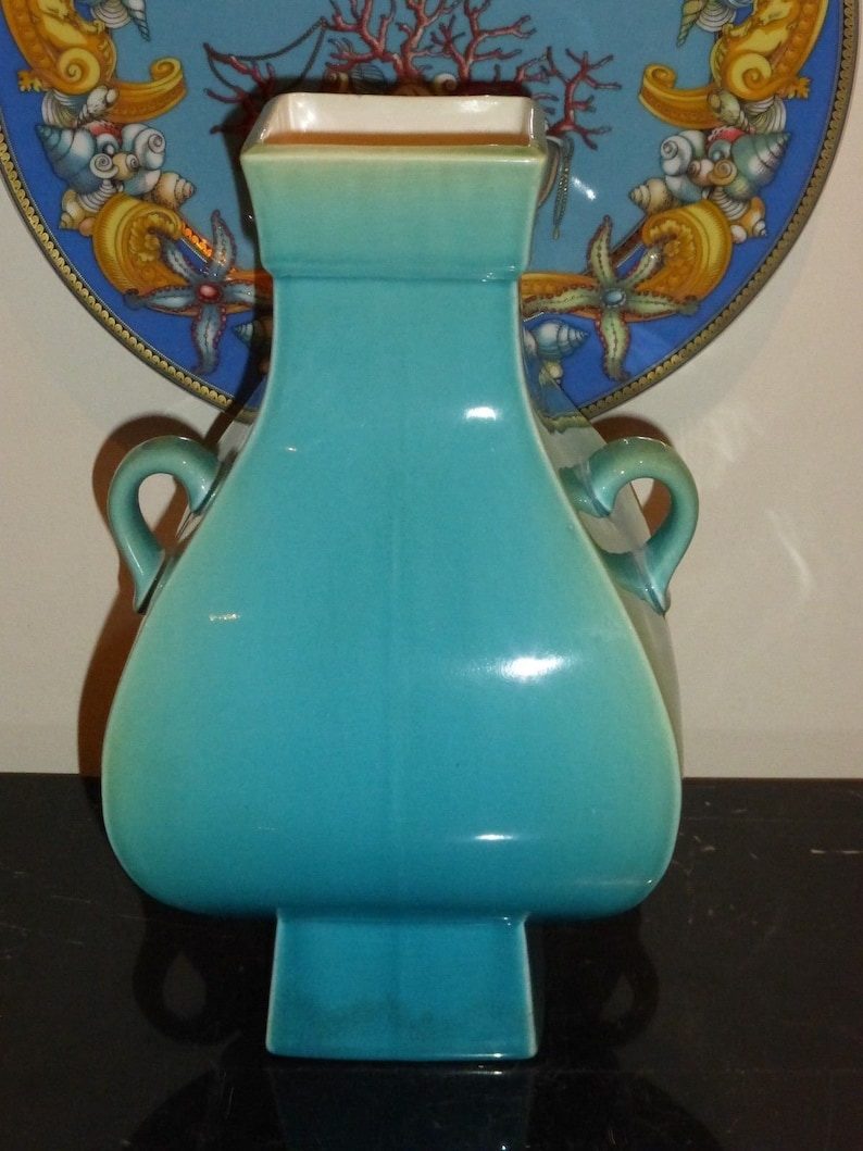 Chinese Green Glazed Porcelain Fang Hu Vase Etsy