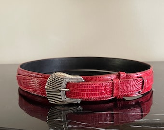Vintage/red Leather/braided Belt/silver Buckle/accessories  display picture 2