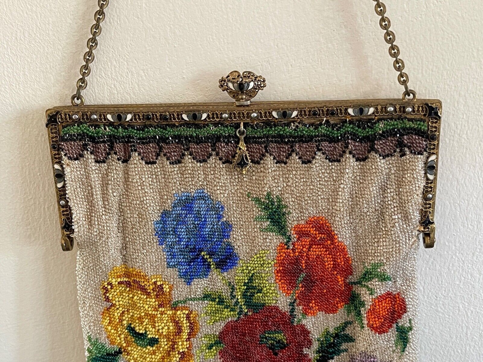 Antique Victorian Micro Beaded Floral Purse With Enamel and Jewel ...