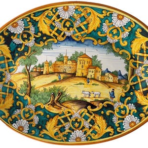 Impressive 22" Giacomini Orvieto Hand Painted Italian Ceramic Wall Hanging Plate