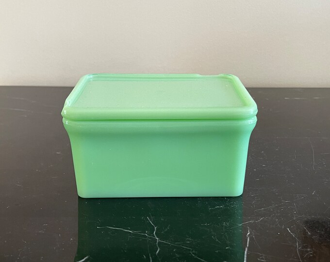 Vintage Glow Mckee Jadeite Glass Rectangular Covered Canister Etsy