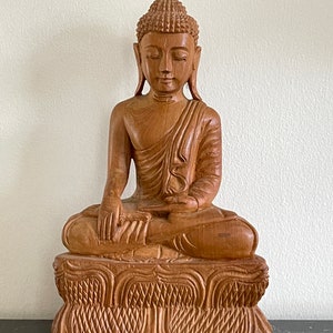 Vintage Southeast Asia Carved Wood Buddha Figure Statue