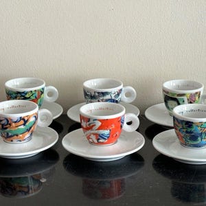 Illy Collection by Nam June Paik Germany 6 Espresso Demitasse cups & Saucers