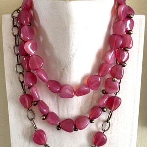 Sterling Silver and 3-Strand Pink Stones choker Necklace Flor & Plata, Mexico *