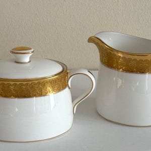 Vintage Royal Crown Derby English Bone China St. George Creamer and Sugar Bowl