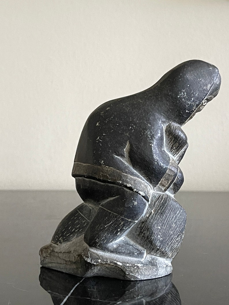 Vintage Signed Inuit Carved Stone Figurine Eskimo Art Canada Etsy