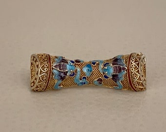 ヴィンテージの中国製金箔フィリグリーエナメルブローチピン