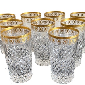 Elegant French Bayel Palais Set of 9 Crystal Highball Glasses 5 1/4" Tall *