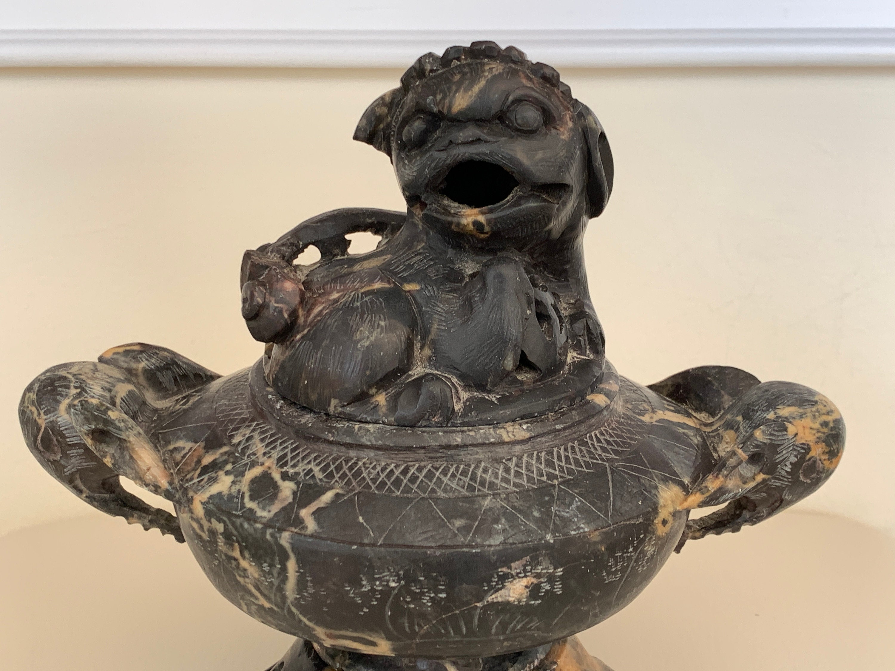 Old Chinese Carved Stone Incense Burner Censer Foo Dog Top and Etsy