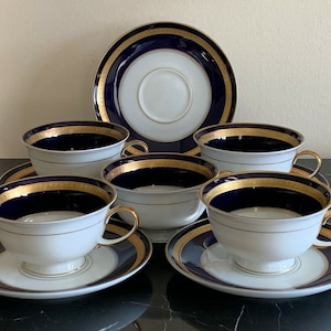 Rosenthal Germany Eminence Cobalt Blue and Gold Cup and Saucers Set of 5