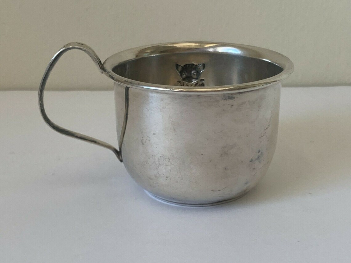 Old Silver Baby Cup With Engraved Pig 66 Grams Etsy
