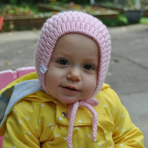 Classic style wool bonnet,  satin  bonnet, baby cap, knitted baby hat, winter bonnet