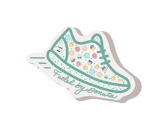 Donut runner sticker, fueled by donuts, sticker for runner, water bottle sticker, runner sticker, running sticker