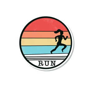 Retro Run Girl sticker, sticker for runner, run bullet journal sticker, woman runner sticker, running sticker,  run sticker