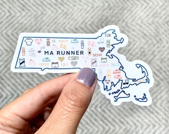Massachusetts runner, Run sticker, sticker for runner, water bottle sticker, track and field, running sticker, runner sticker pack, run