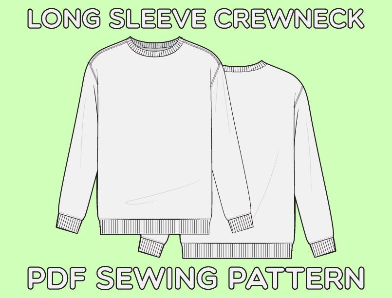 Long Sleeve Crewneck PDF Sewing Pattern Sizes XS / S / M / L / - Etsy