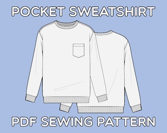 Pocket Long Sleeve Sweatshirt PDF Sewing Pattern Sizes XS / S / M / L / XL