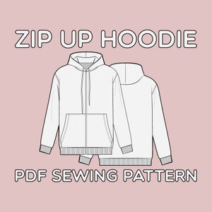 Zip Up Hoodie PDF Sewing Pattern Sizes XS / S / M / L / XL