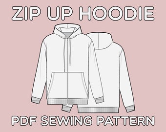 Zip Up Hoodie PDF Sewing Pattern Sizes XS / S / M / L / XL
