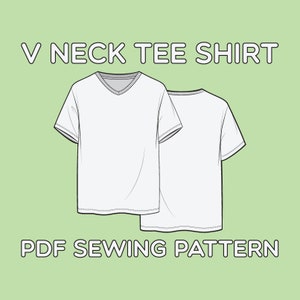 V Neck Tee Shirt PDF Sewing Pattern Sizes XS / S / M / L / XL