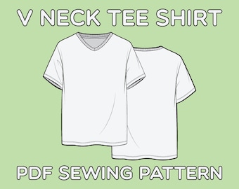 V Neck Tee Shirt PDF Sewing Pattern Sizes XS / S / M / L / XL