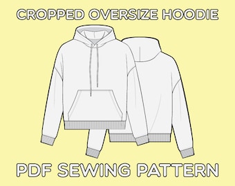 Cropped Oversize Hoodie PDF Sewing Pattern Sizes XS / S / M / L / XL