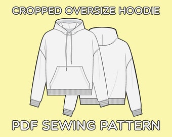 Cropped Oversize Hoodie PDF Sewing Pattern Sizes XS / S / M / L / XL