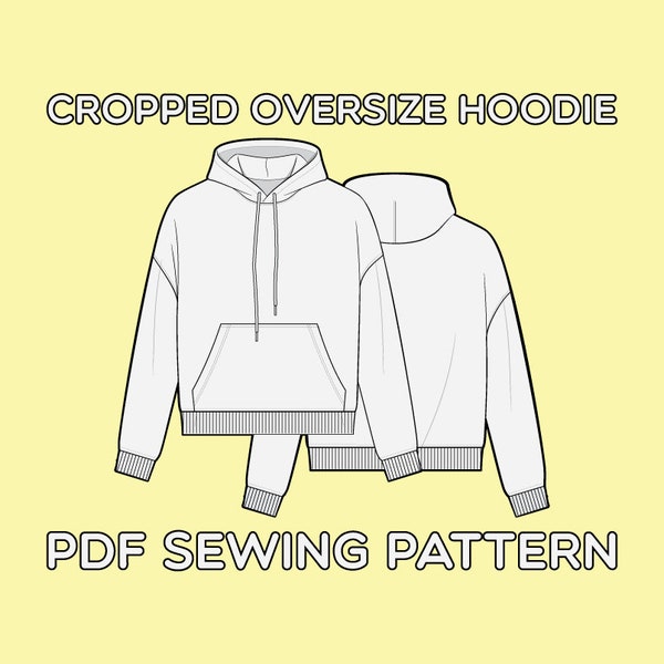 Cropped Oversize Hoodie PDF Sewing Pattern Sizes XS / S / M / L / XL